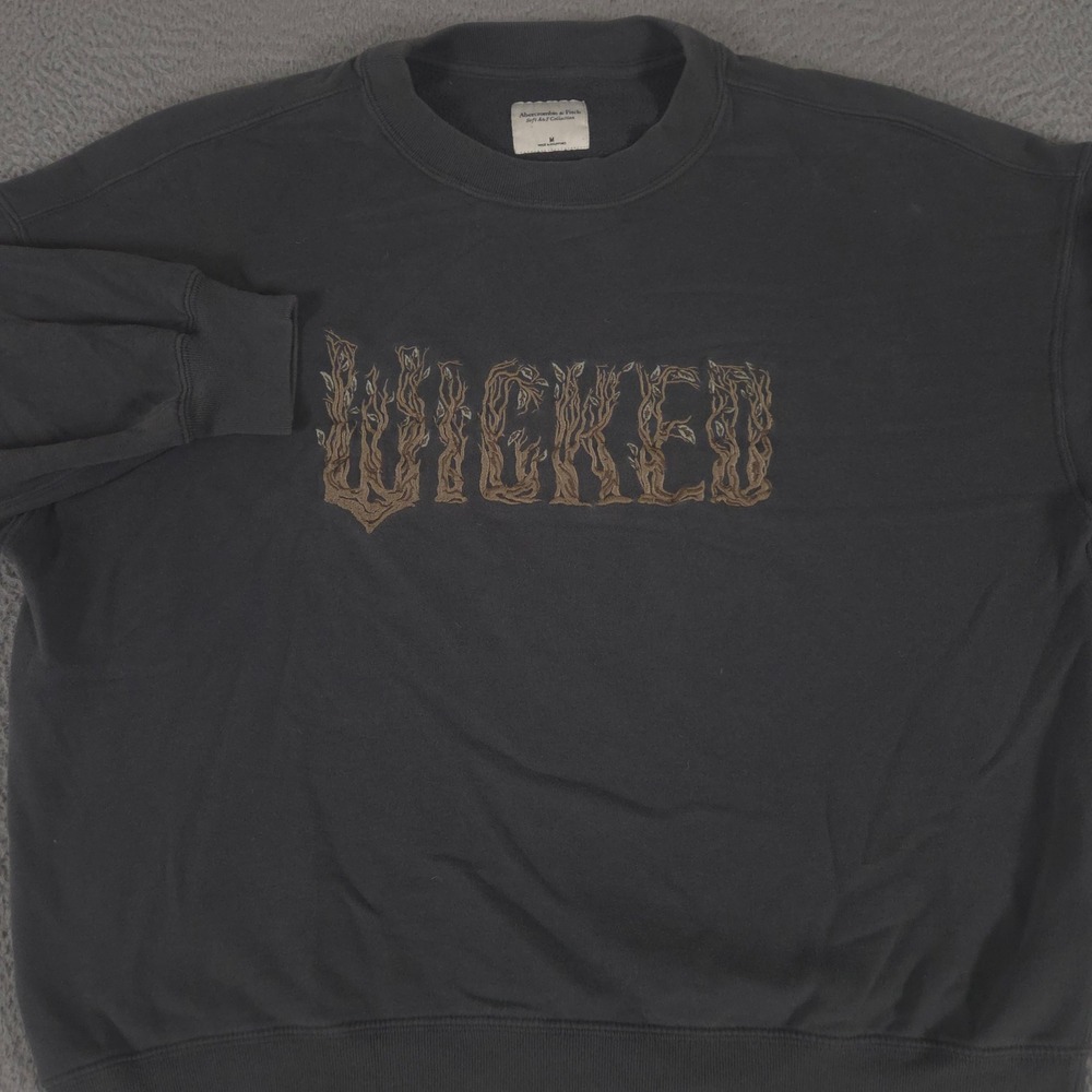 Abercrombie & Fitch Sweatshirt Womens Medium Gray Wicked Embroidered Oversized